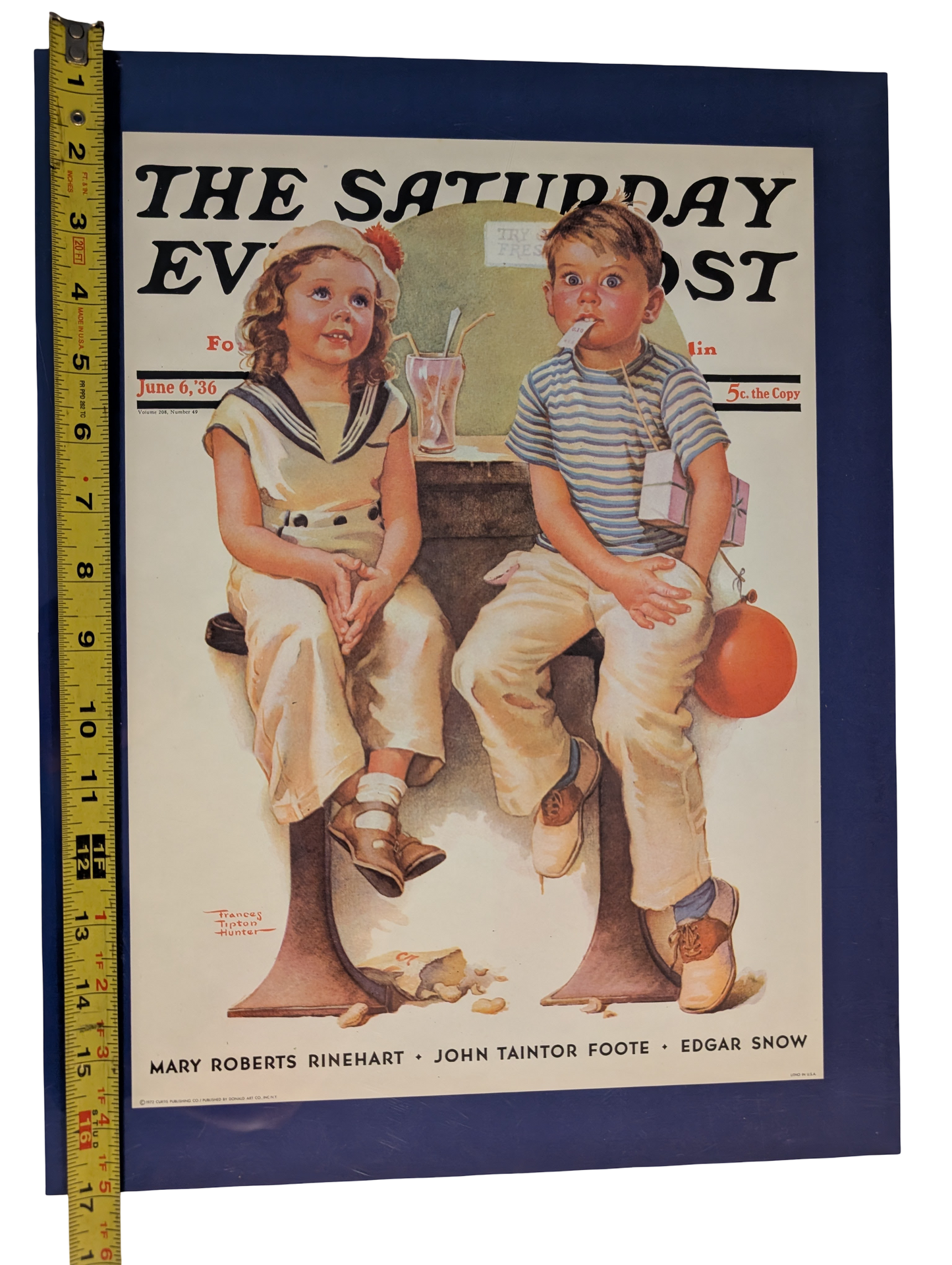The Saturday Evening Post June 6, 1936 "No Money for Her Soda" by Frances Tipton Hunter 13in x 17in Print
