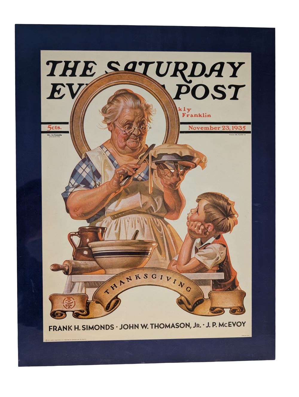 The Saturday Evening Post November 23, 1935 "Trimming the Pie" by Joseph Christian Leyendecker 13in x 17in Print