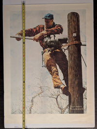 "The Telephone Lineman" by Norman Rockwell Print 27.5in x 37in