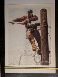 "The Telephone Lineman" by Norman Rockwell Print 27.5in x 37in