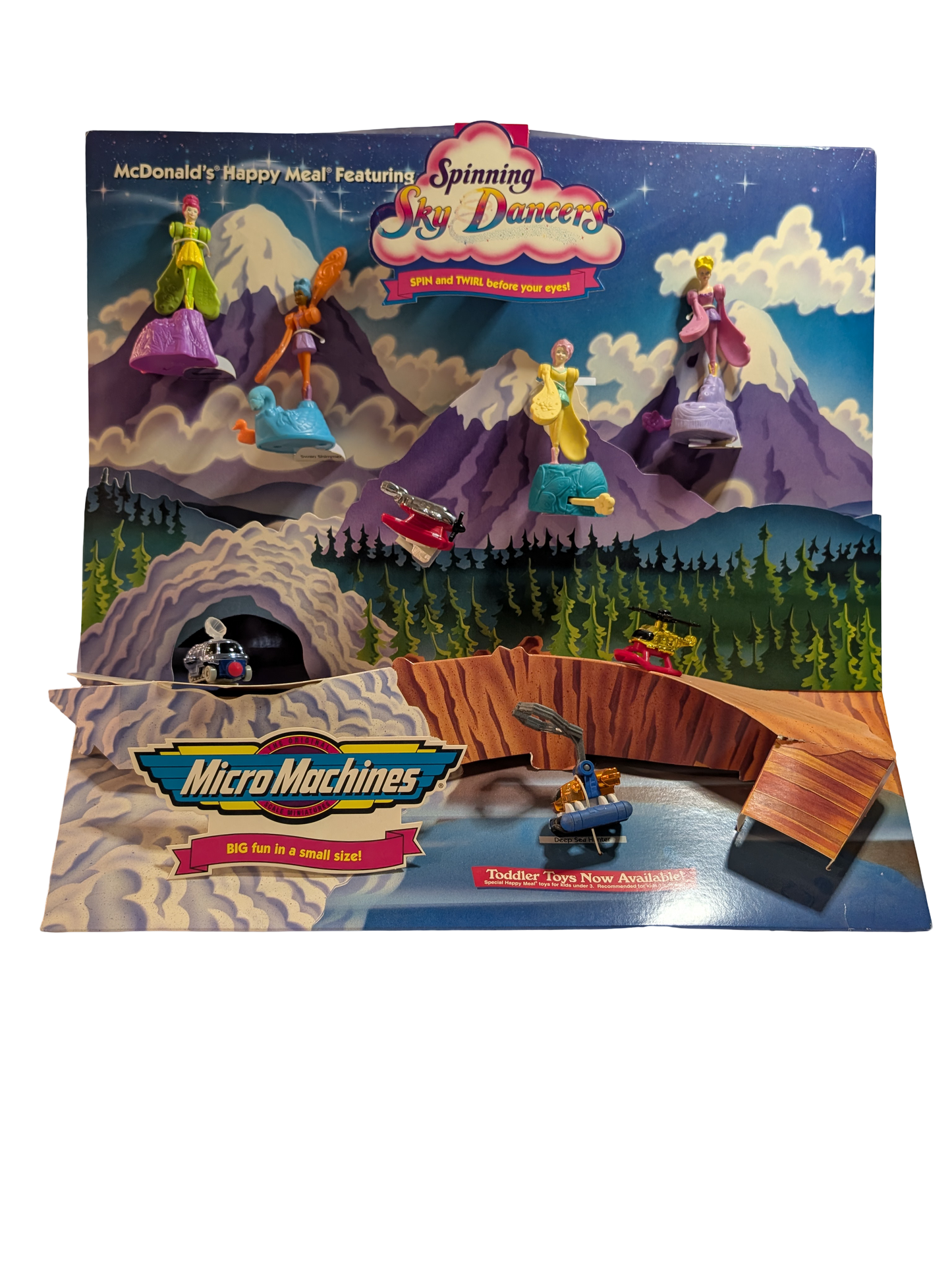 McDonald's Happy Meal Featuring Spinning Sky Dancers & Micro Machines Toy Display