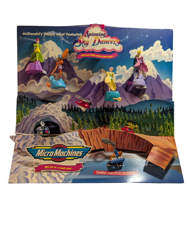 McDonald's Happy Meal Featuring Spinning Sky Dancers & Micro Machines Toy Display