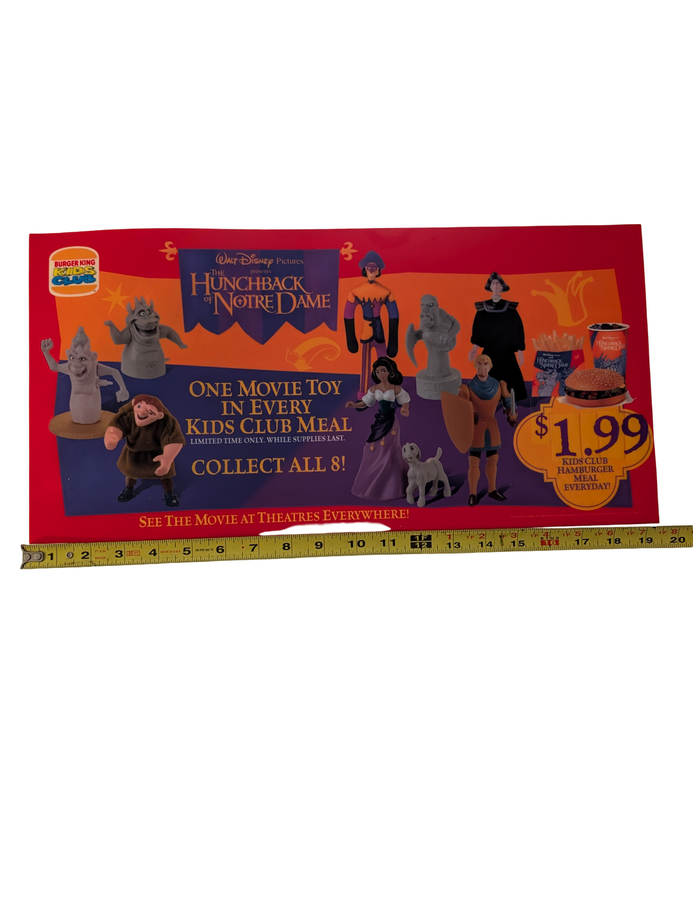 Burger King Kids Club Hunchback of Notre Dame Toy Poster  9.5in x 19.5in