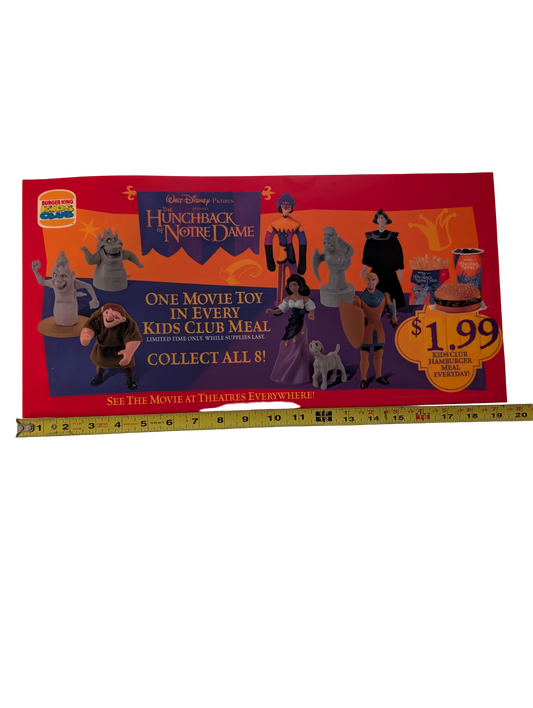 Burger King Kids Club Hunchback of Notre Dame Toy Poster  9.5in x 19.5in