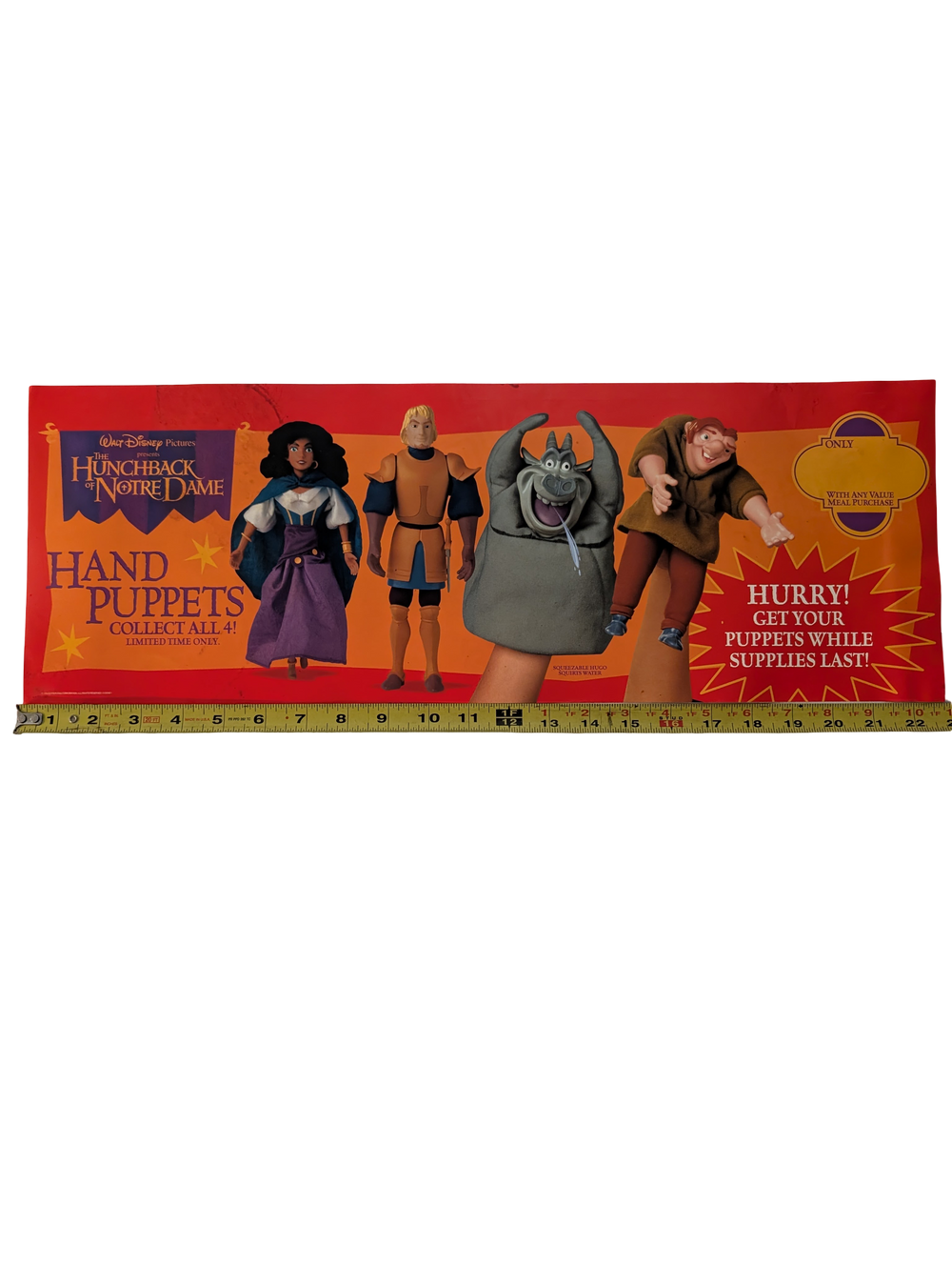 Burger King Kids Club Hunchback of Notre Dame Hand Puppets Poster  8in x 22in
