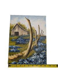 Farm house with blue flowers acrylic painting 9in x 12in Canvas