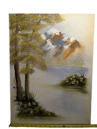 Snow capped Mountain overlooking the Lake acrylic painting 18in x 24in Canvas