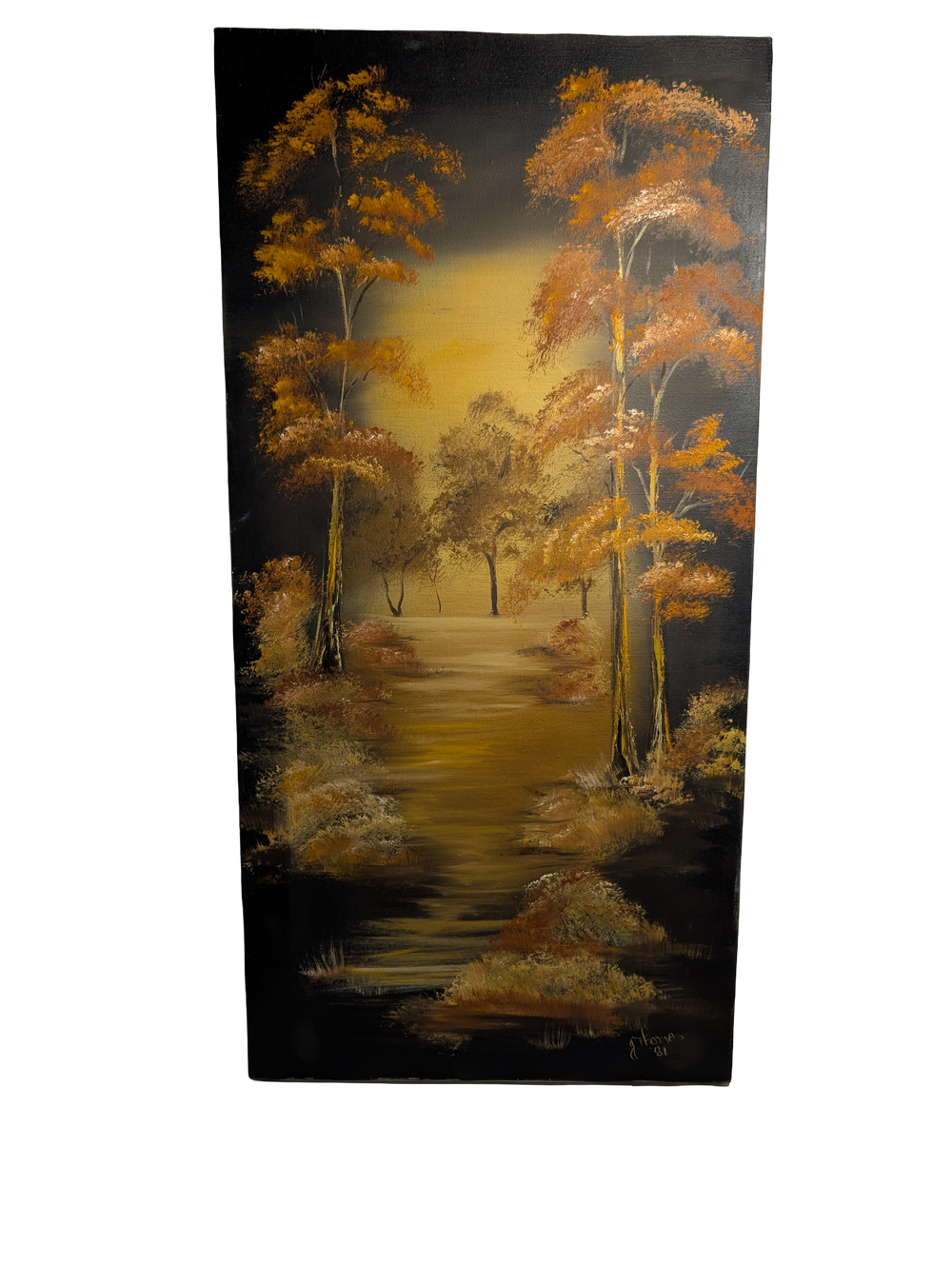 Orange and Black Fall Tree acrylic painting 15in x 30in Canvas