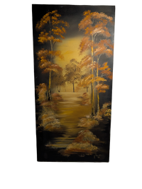 Orange and Black Fall Tree acrylic painting 15in x 30in Canvas