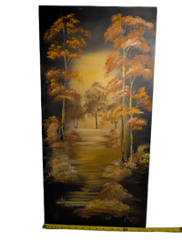 Orange and Black Fall Tree acrylic painting 15in x 30in Canvas