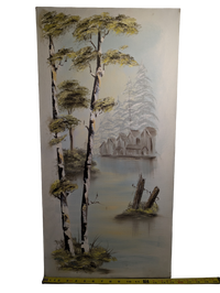 Trees over the Lake blue acrylic painting 15in x 30in Canvas