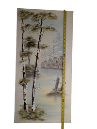 Trees over the Lake blue acrylic painting 15in x 30in Canvas