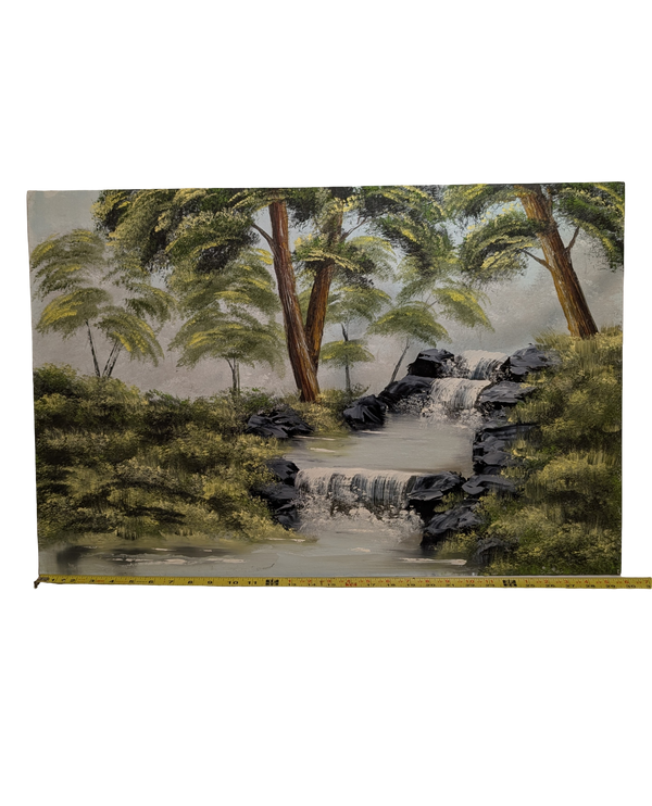 Babbling Brook in the woods acrylic painting 20in x 30in Canvas Board Version 1