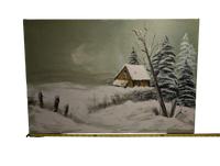 Snow covered Barn green painting 20in x 30in Canvas  Version 1