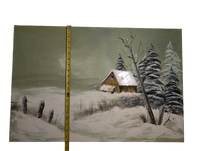 Snow covered Barn green painting 20in x 30in Canvas  Version 1