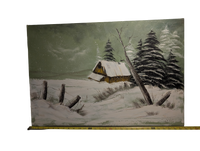 Snow covered Barn green painting 20in x 30in Canvas  Version 2