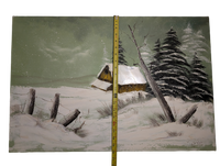 Snow covered Barn green painting 20in x 30in Canvas  Version 2