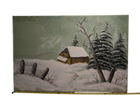 Snow covered Barn green painting 20in x 30in Canvas Version 3