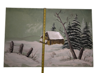Snow covered Barn green painting 20in x 30in Canvas Version 3
