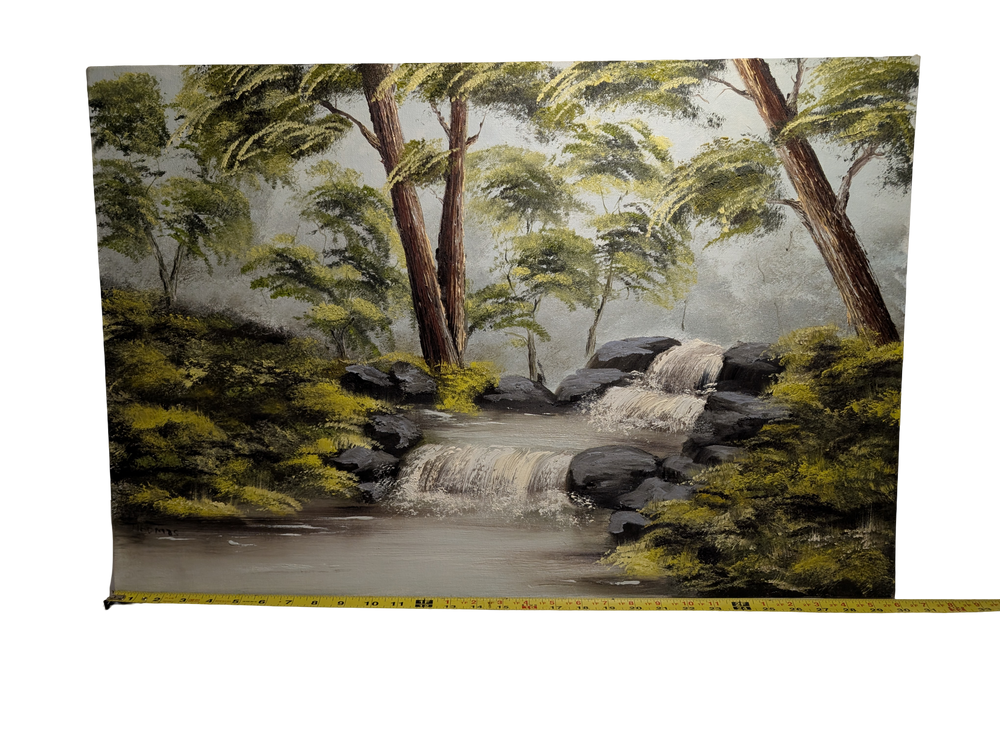 Babbling Brook in the woods acrylic painting 20in x 30in Canvas Board Version 2