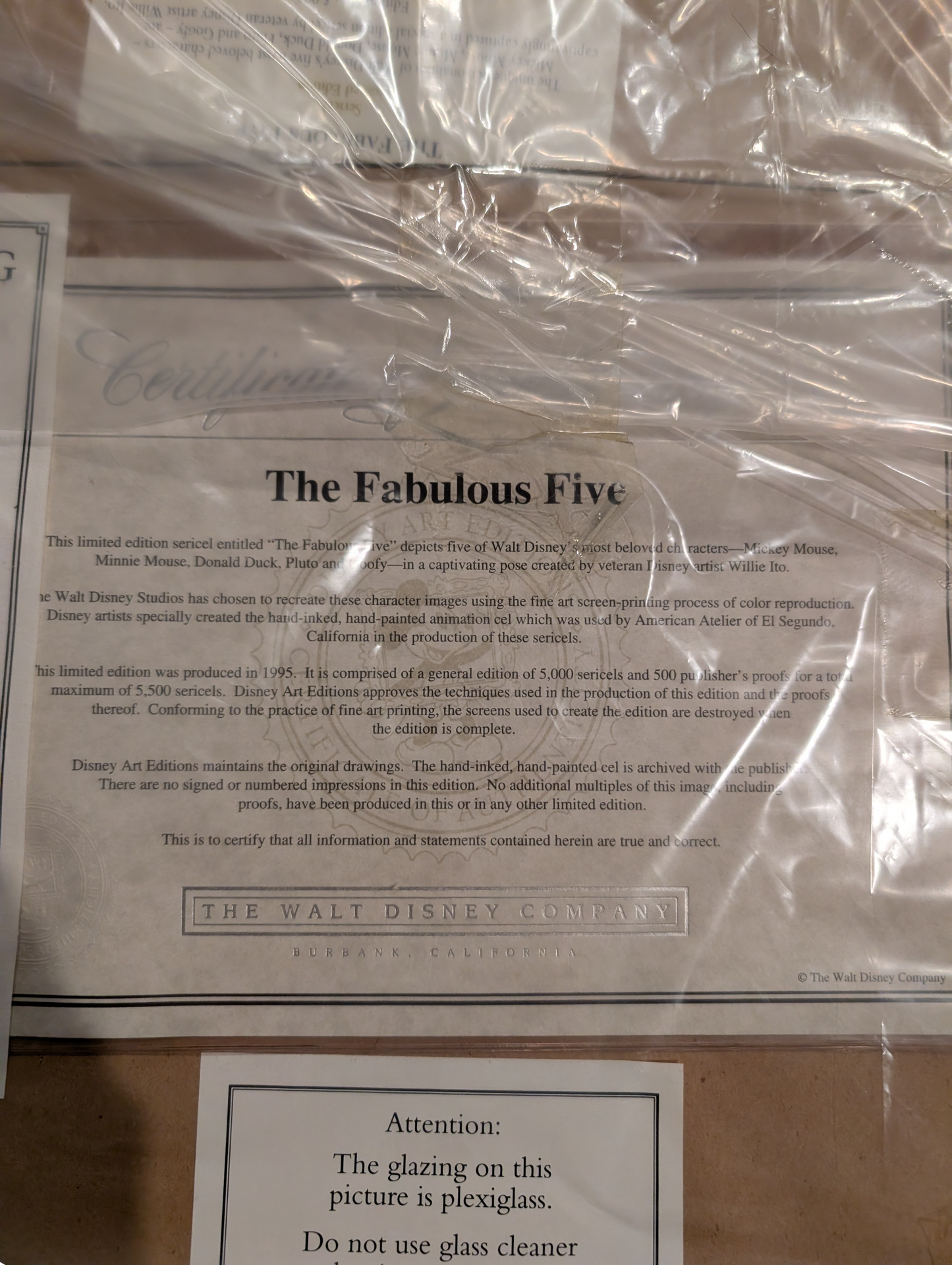 Disney "The Fabulous Five" 1995 Limited edition sericel - framed