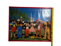 Vintage Walt Disney World Poster picturing Pinocchio, Goofy, Mickey, Minnie, Tigger and Pluto 16in x 20in Framed