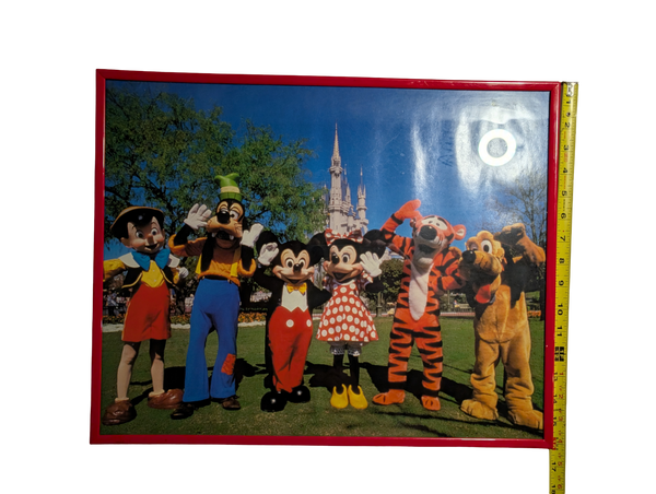 Vintage Walt Disney World Poster picturing Pinocchio, Goofy, Mickey, Minnie, Tigger and Pluto 16in x 20in Framed