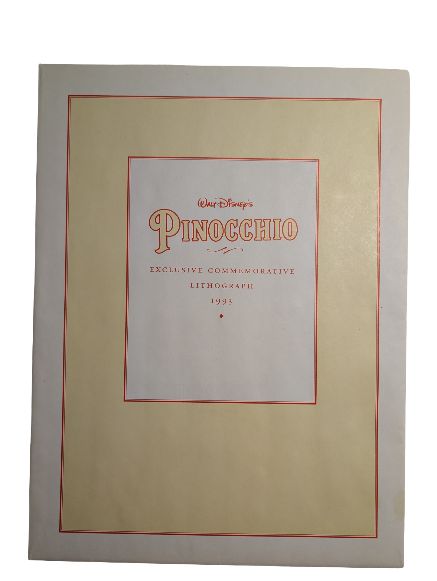Walt Disney's Pinocchio Exclusive Commemorative Lithograph 1993 12in x 16in