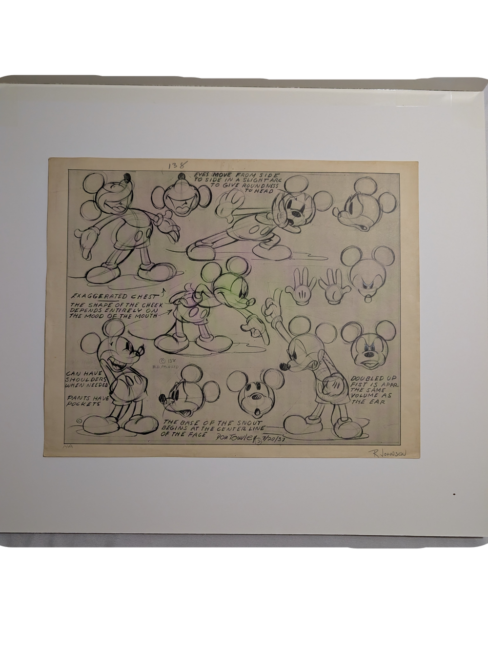 Certified Original Model Sheet MICKEY MOUSE by Don Towsley 07/20/37