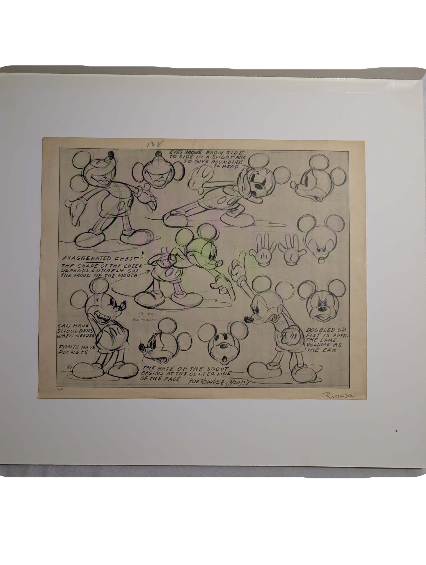Certified Original Model Sheet MICKEY MOUSE by Don Towsley 07/20/37