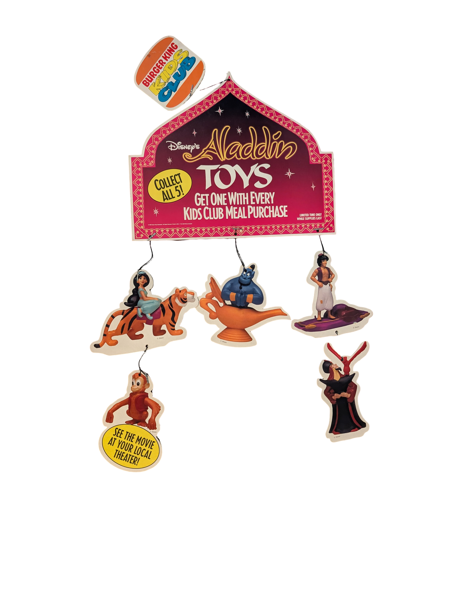 1992 Burger King Kids Club Disney Aladdin Promotional Hanging Mobile Display
