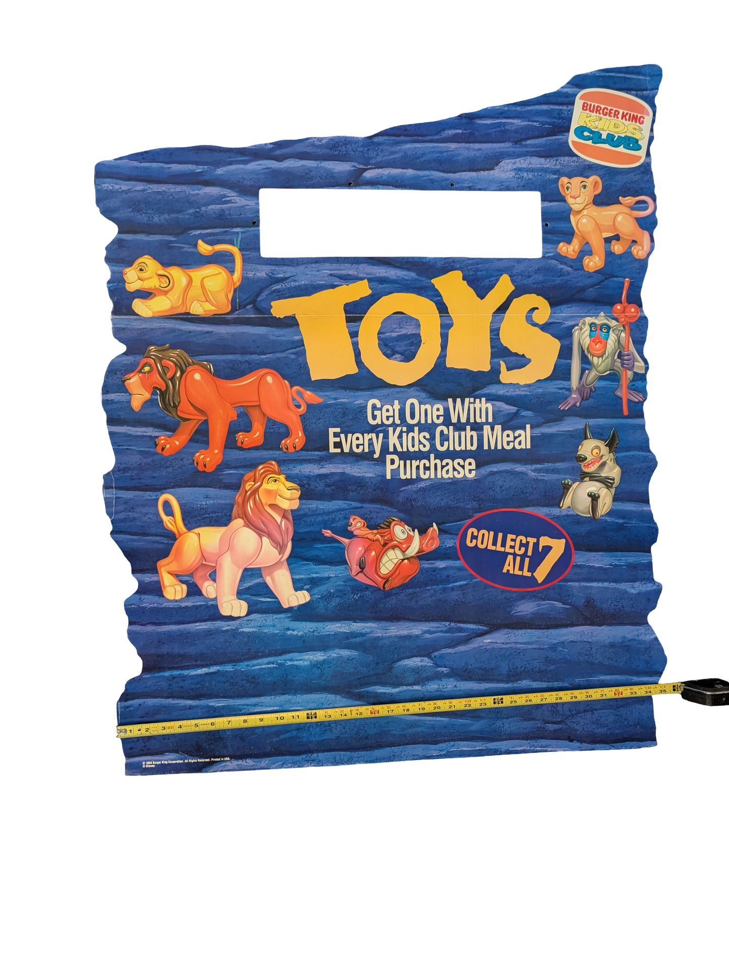 1994 Burger King Disney The Lion King Promotional Cardboard Store Display