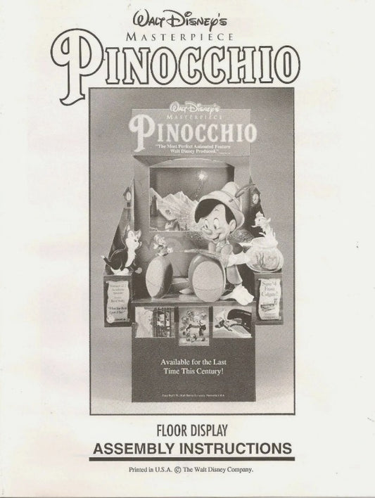 "Pinocchio" 1993 VHS Release Store Floor Standee - SEALED