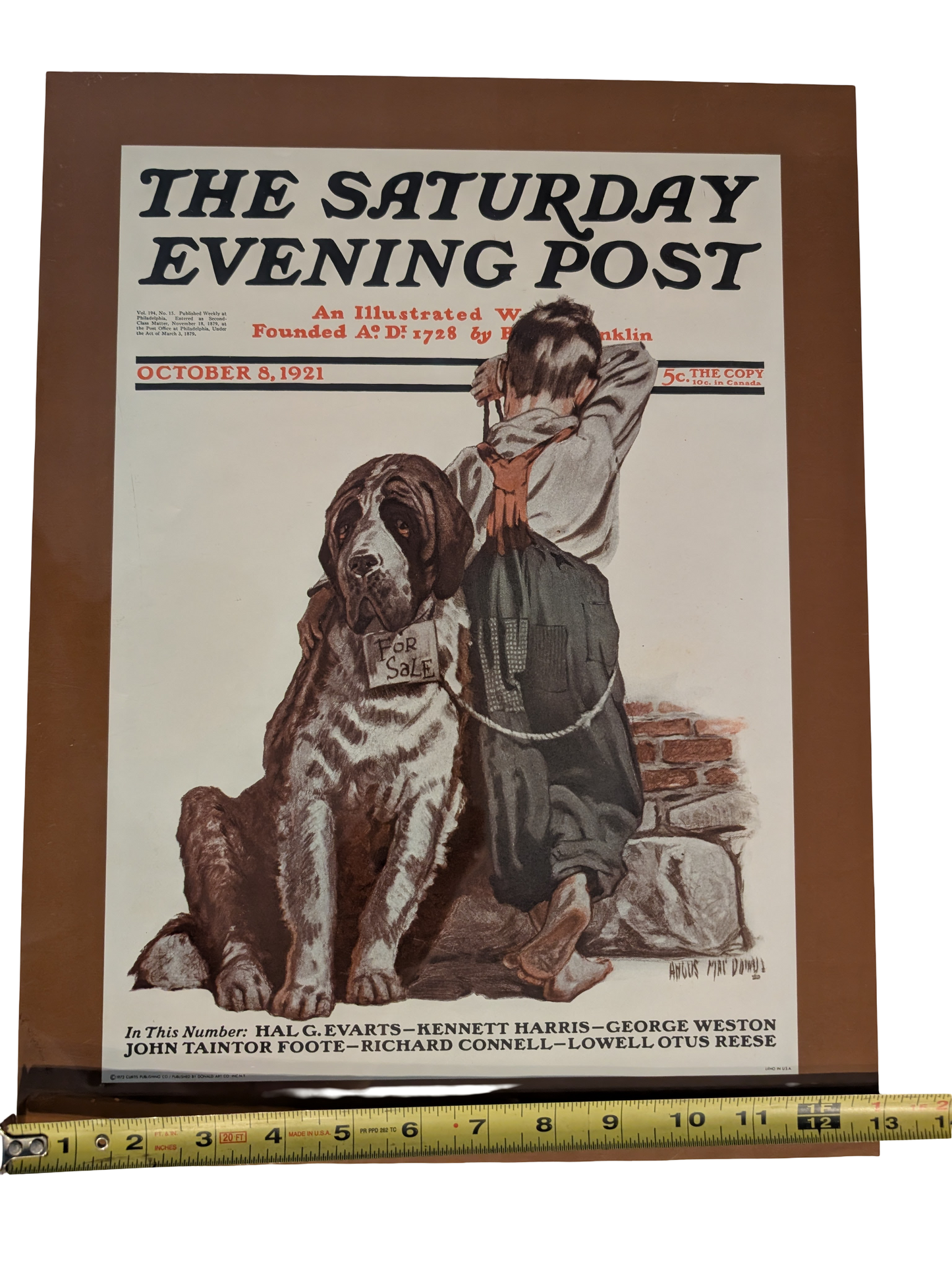 The Saturday Evening Post October 8, 1921 "St. Bernard for Sale" by Angus MacDonall 13in x 17in Print