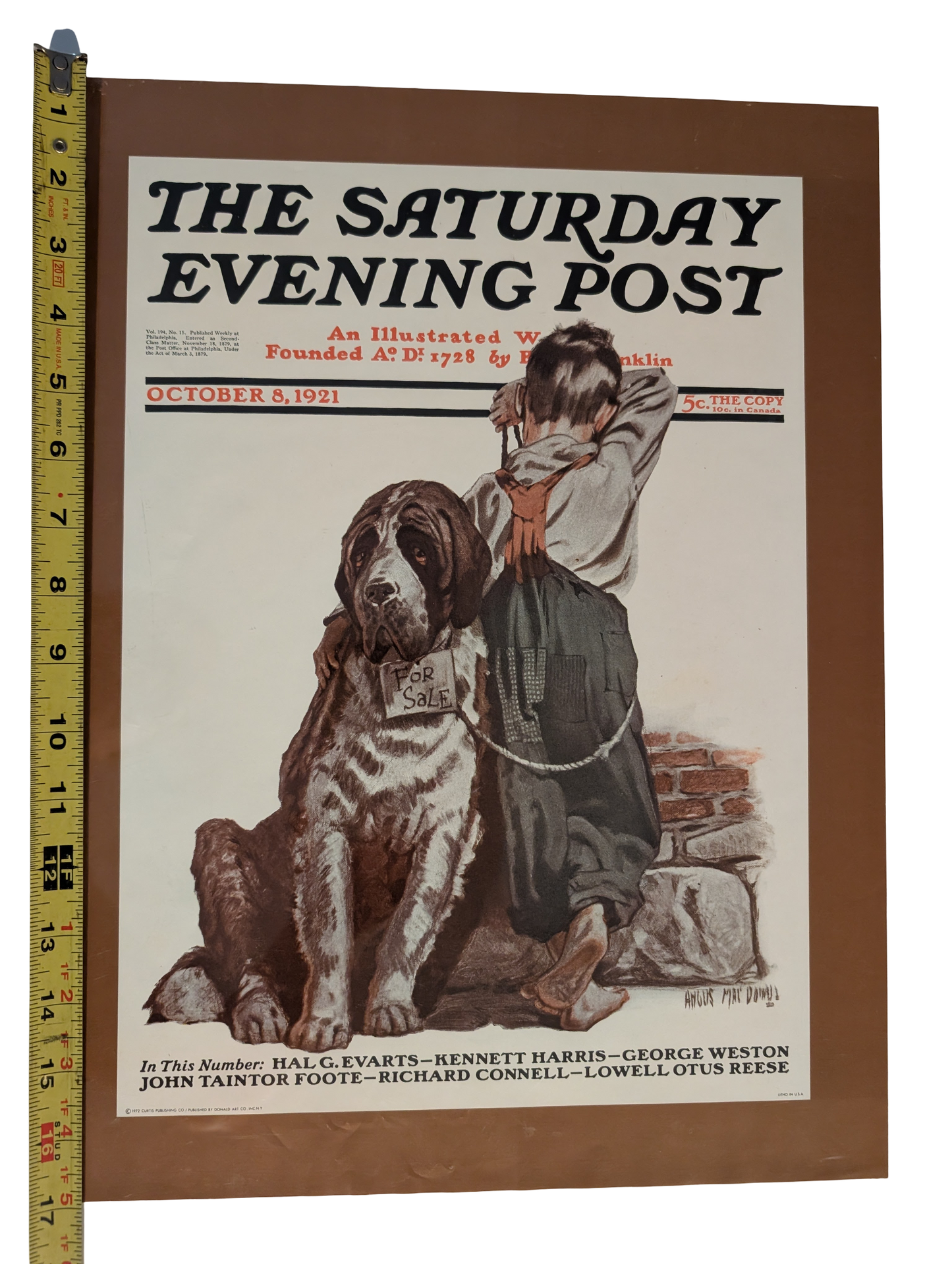 The Saturday Evening Post October 8, 1921 "St. Bernard for Sale" by Angus MacDonall 13in x 17in Print